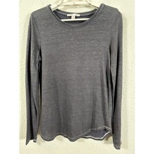 Trenery Long Sleeve Top Womens XXS Gray‎ Linen Blend Crew Neck Contrast Stitch